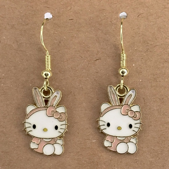 Hello Kitty Jewelry - 18k Gold Platted Hook Cute Hello Kitty Easter Bunny Dangle Earrings